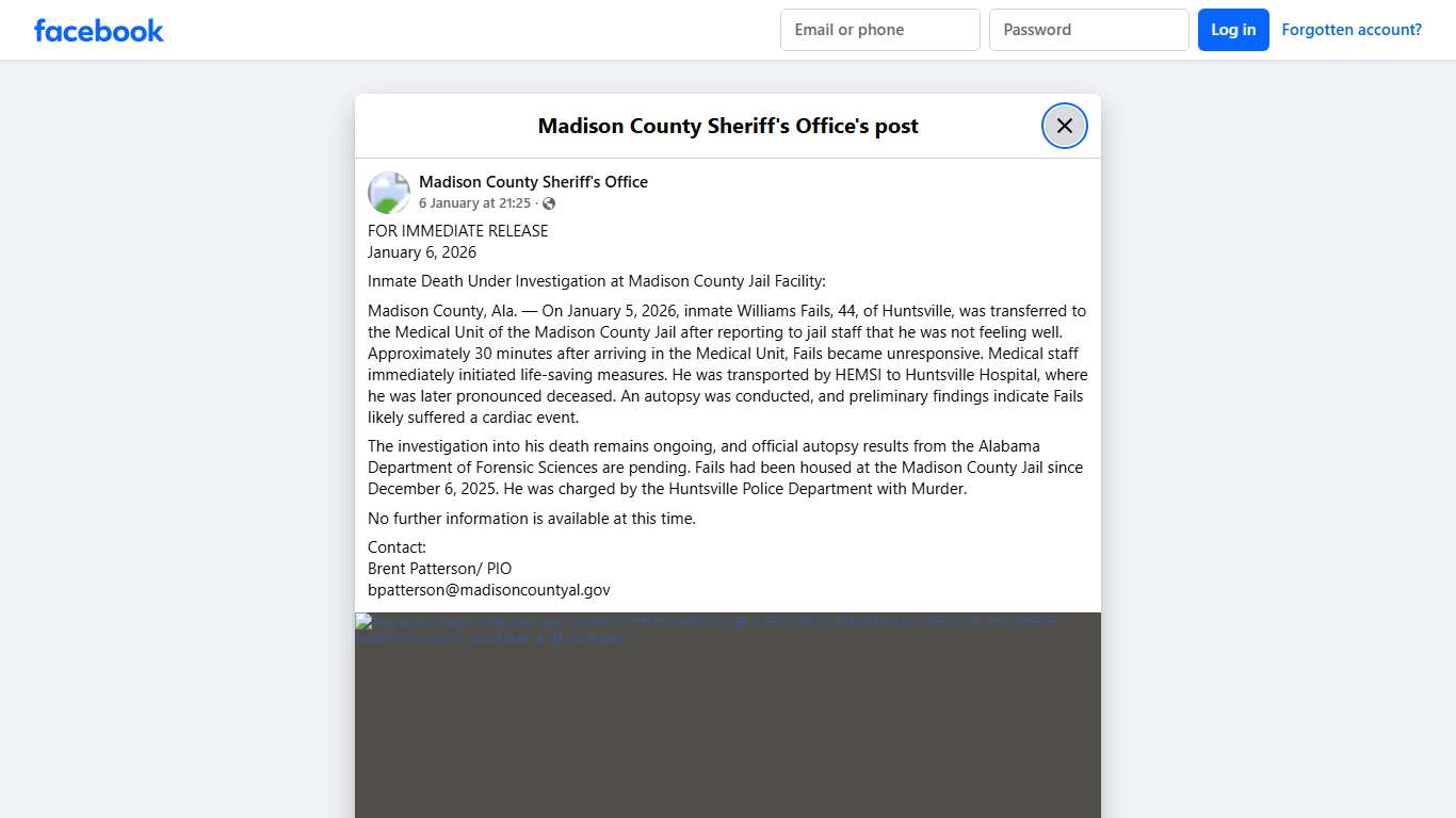 FOR IMMEDIATE RELEASE... - Madison County Sheriff's Office Facebook
